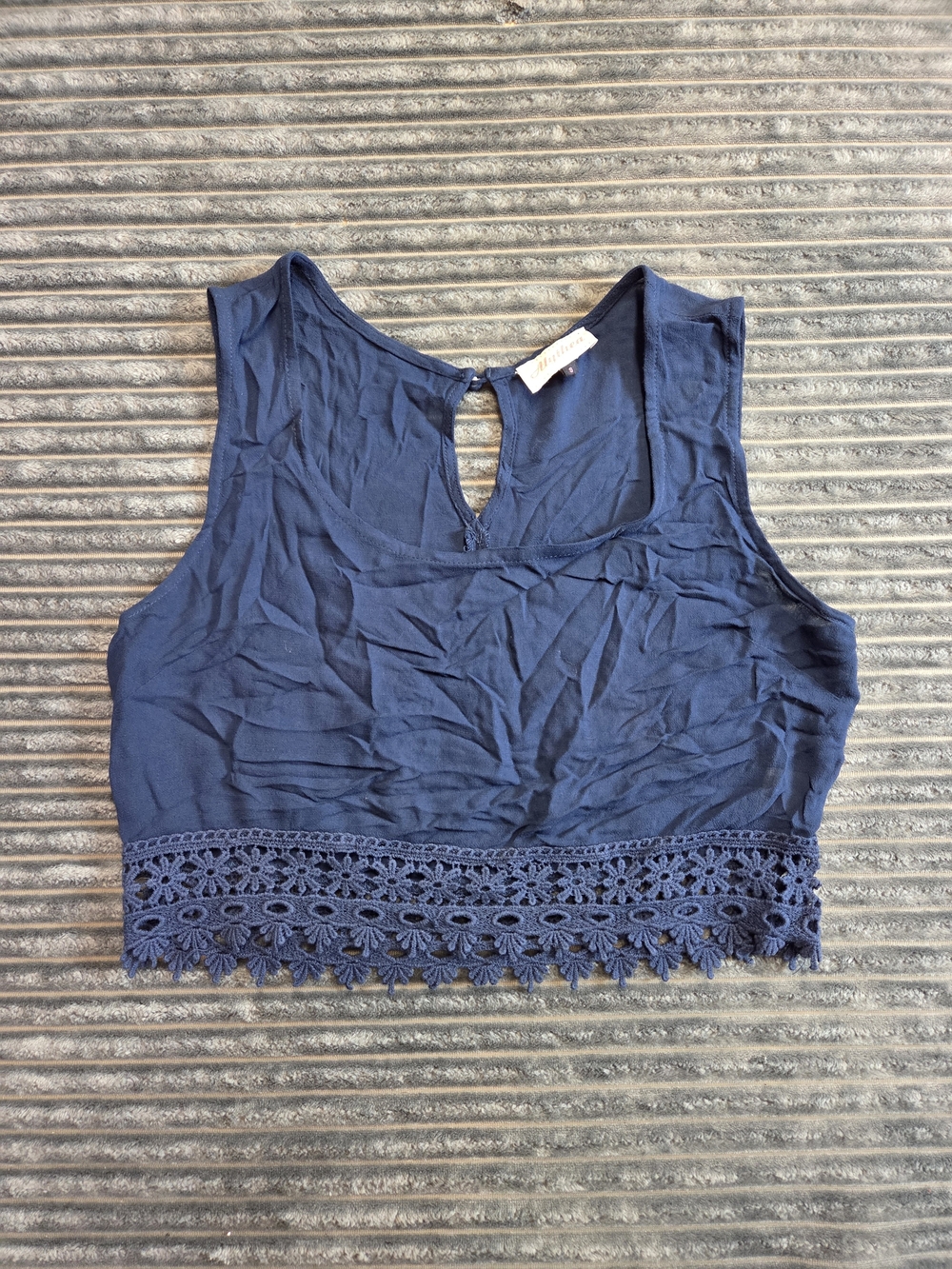 Alythea Navy Crochet-Hem Cropped Tank